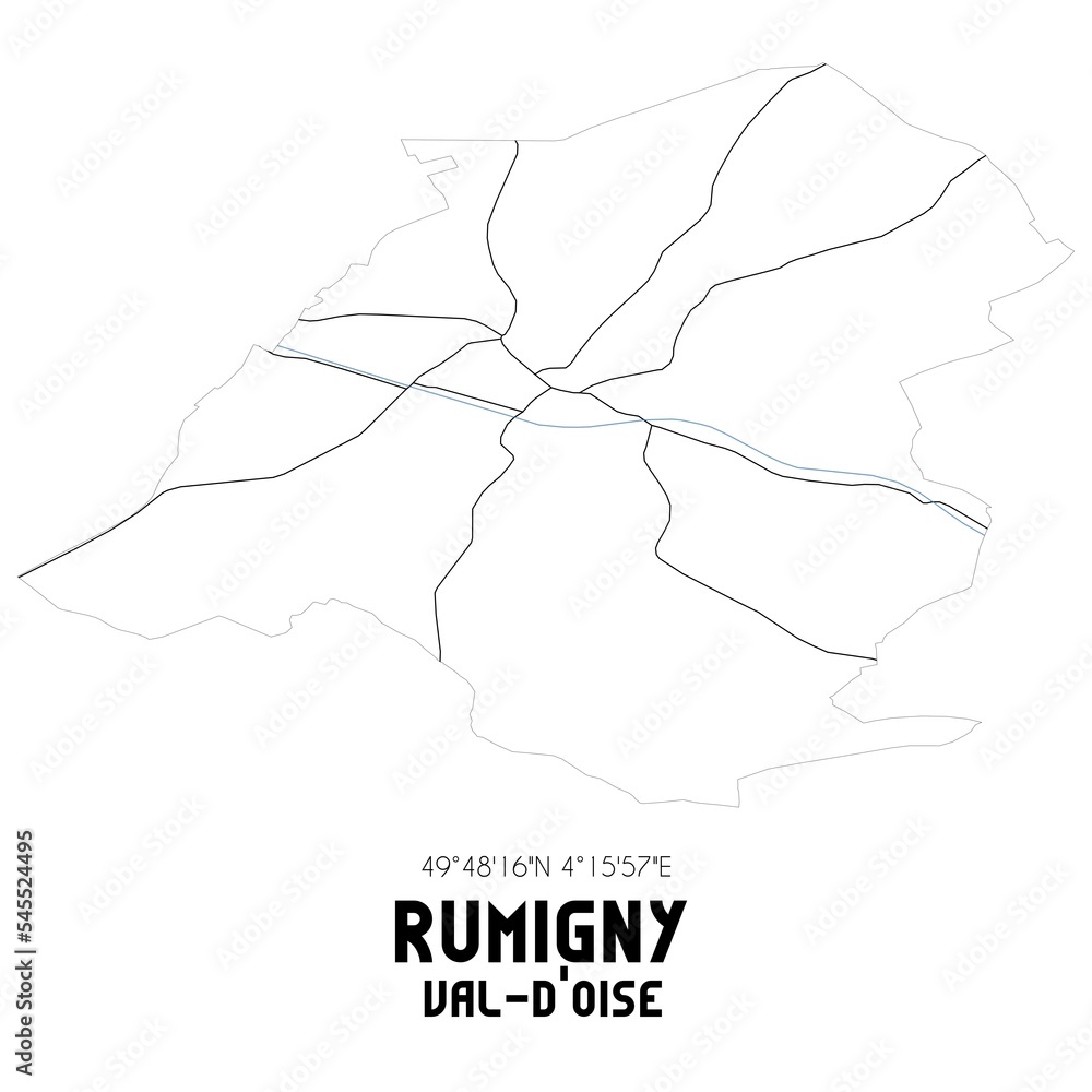 RUMIGNY Val-d'Oise. Minimalistic street map with black and white lines. RUMIGNY Val-d'Oise. Minimalistic street map with black and white lines.