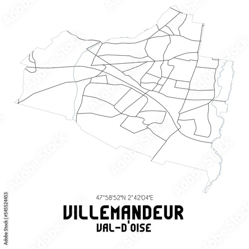 VILLEMANDEUR Val-d'Oise. Minimalistic street map with black and white lines.