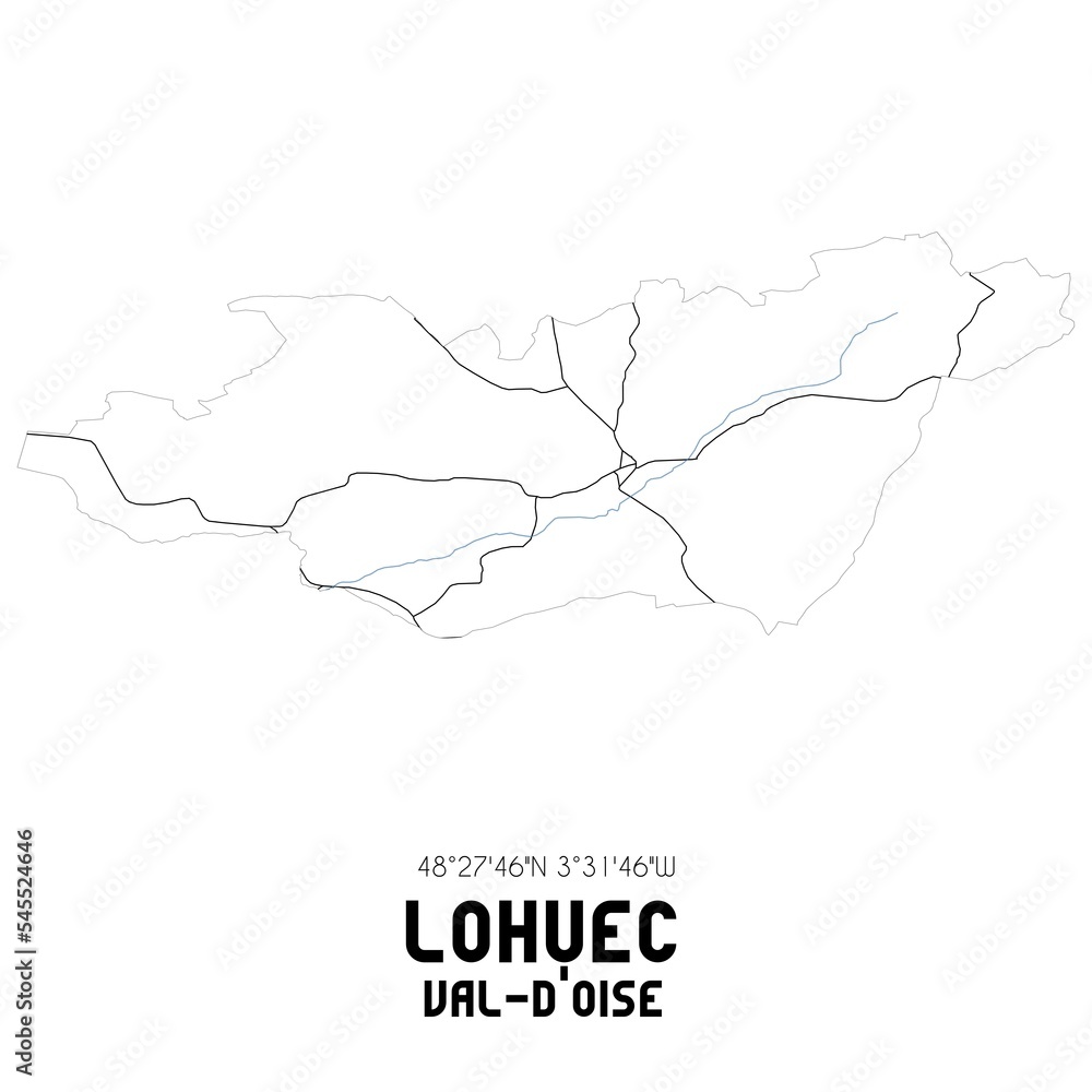 LOHUEC Val-d'Oise. Minimalistic street map with black and white lines.