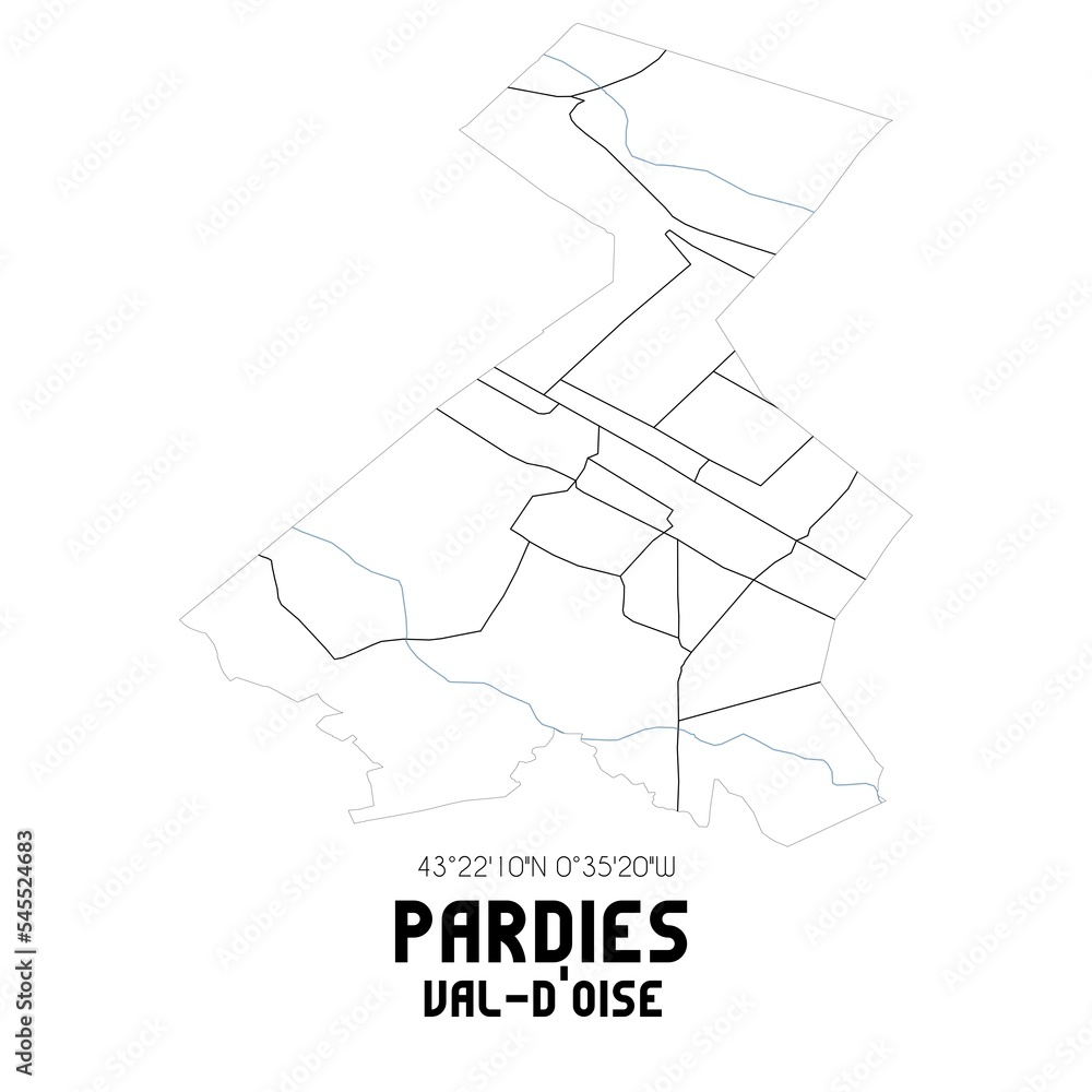 PARDIES Val-d'Oise. Minimalistic street map with black and white lines. PARDIES Val-d'Oise. Minimalistic street map with black and white lines.