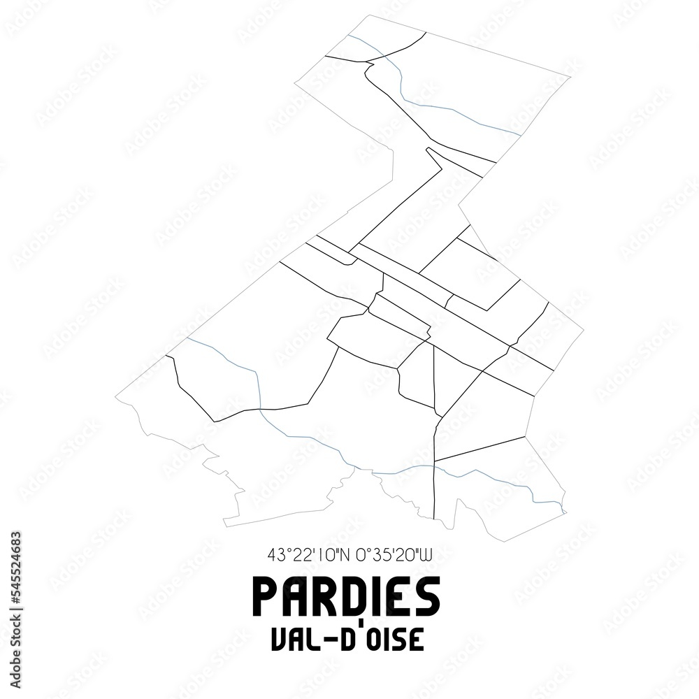 PARDIES Val-d'Oise. Minimalistic street map with black and white lines.