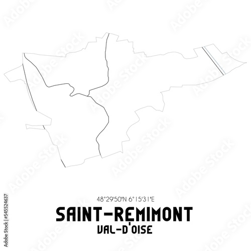 SAINT-REMIMONT Val-d'Oise. Minimalistic street map with black and white lines.