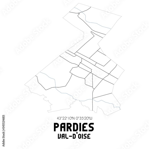 PARDIES Val-d'Oise. Minimalistic street map with black and white lines.