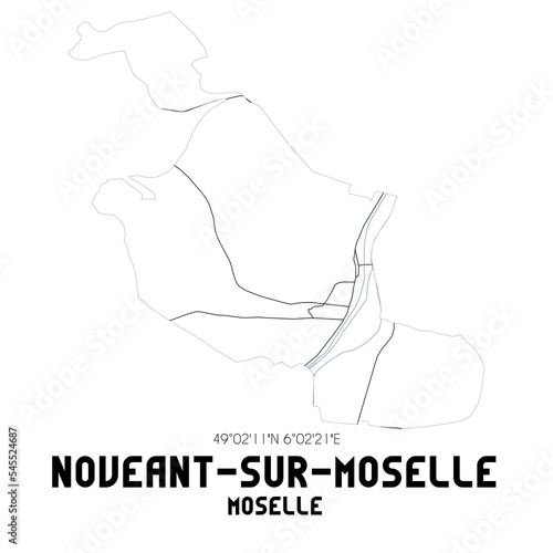 NOVEANT-SUR-MOSELLE Moselle. Minimalistic street map with black and white lines.