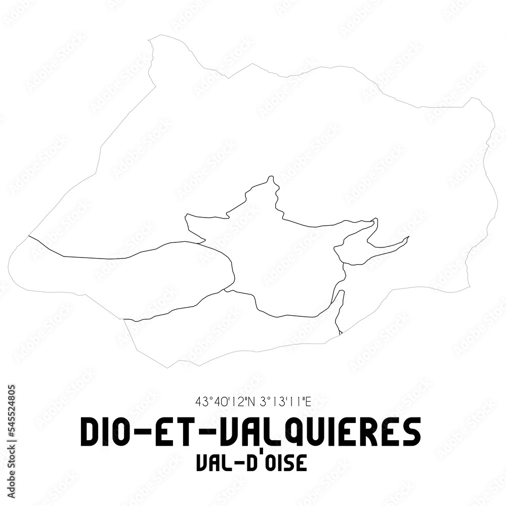 DIO-ET-VALQUIERES Val-d'Oise. Minimalistic street map with black and white lines.