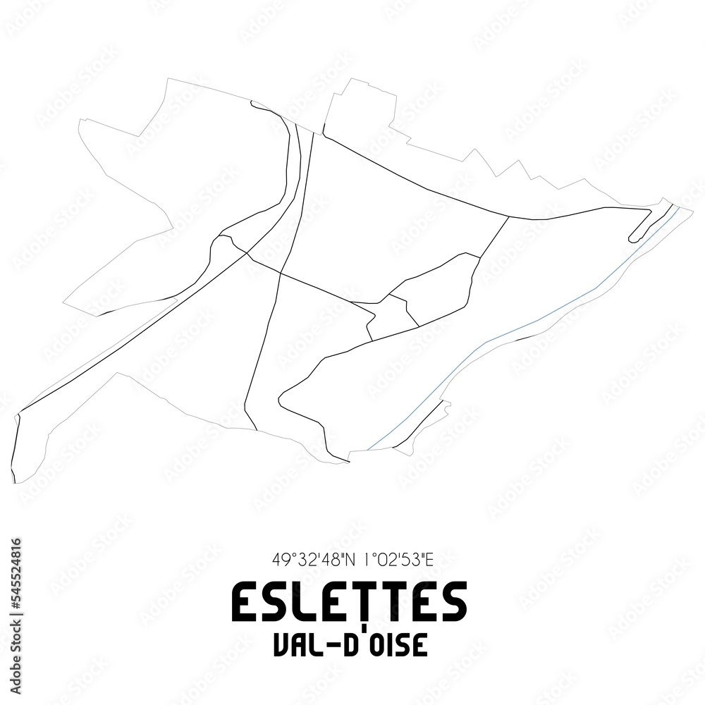 ESLETTES Val-d'Oise. Minimalistic street map with black and white lines. ESLETTES Val-d'Oise. Minimalistic street map with black and white lines.