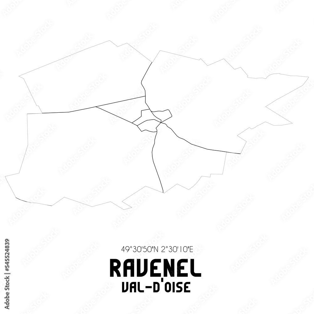 RAVENEL Val-d'Oise. Minimalistic street map with black and white lines. RAVENEL Val-d'Oise. Minimalistic street map with black and white lines.