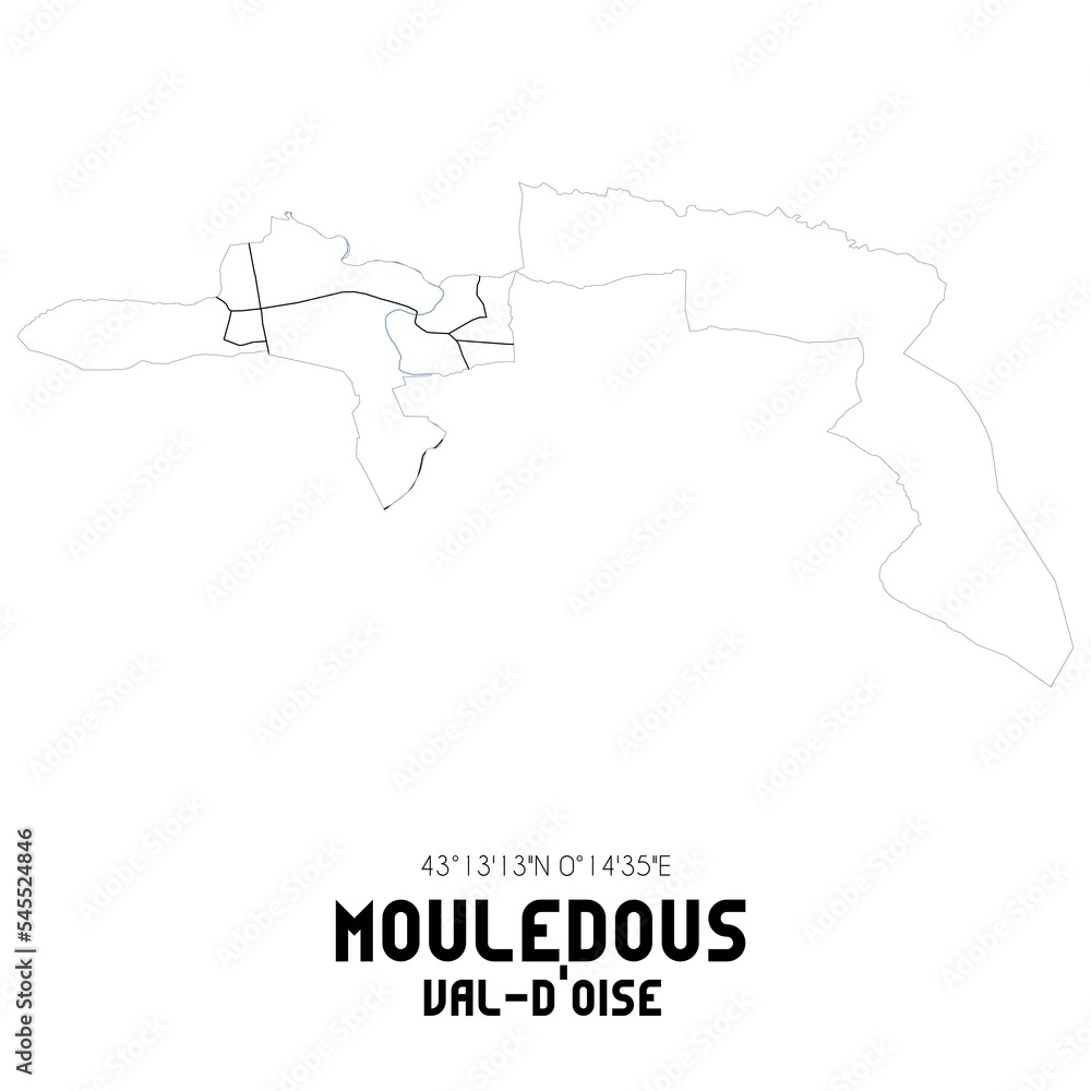 MOULEDOUS Val-d'Oise. Minimalistic street map with black and white lines.