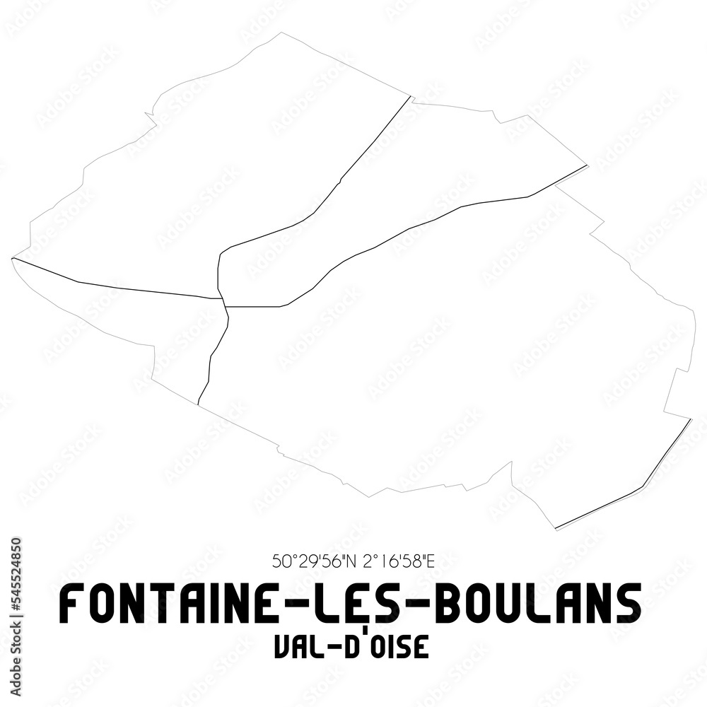 FONTAINE-LES-BOULANS Val-d'Oise. Minimalistic street map with black and white lines. FONTAINE-LES-BOULANS Val-d'Oise. Minimalistic street map with black and white lines.