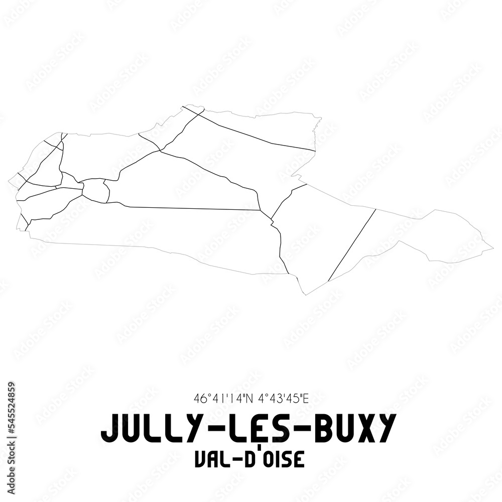 JULLY-LES-BUXY Val-d'Oise. Minimalistic street map with black and white lines. JULLY-LES-BUXY Val-d'Oise. Minimalistic street map with black and white lines.