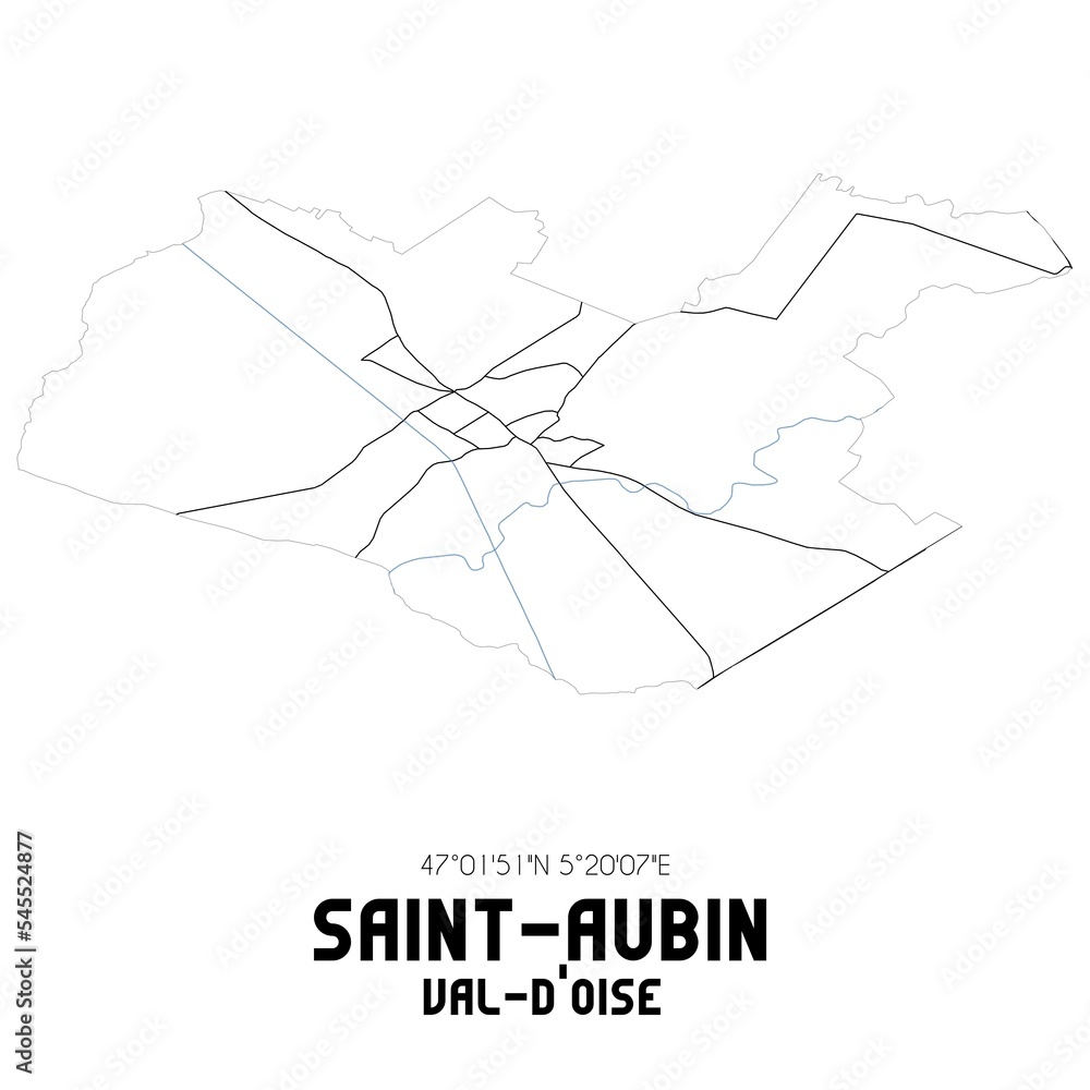 SAINT-AUBIN Val-d'Oise. Minimalistic street map with black and white lines. SAINT-AUBIN Val-d'Oise. Minimalistic street map with black and white lines.