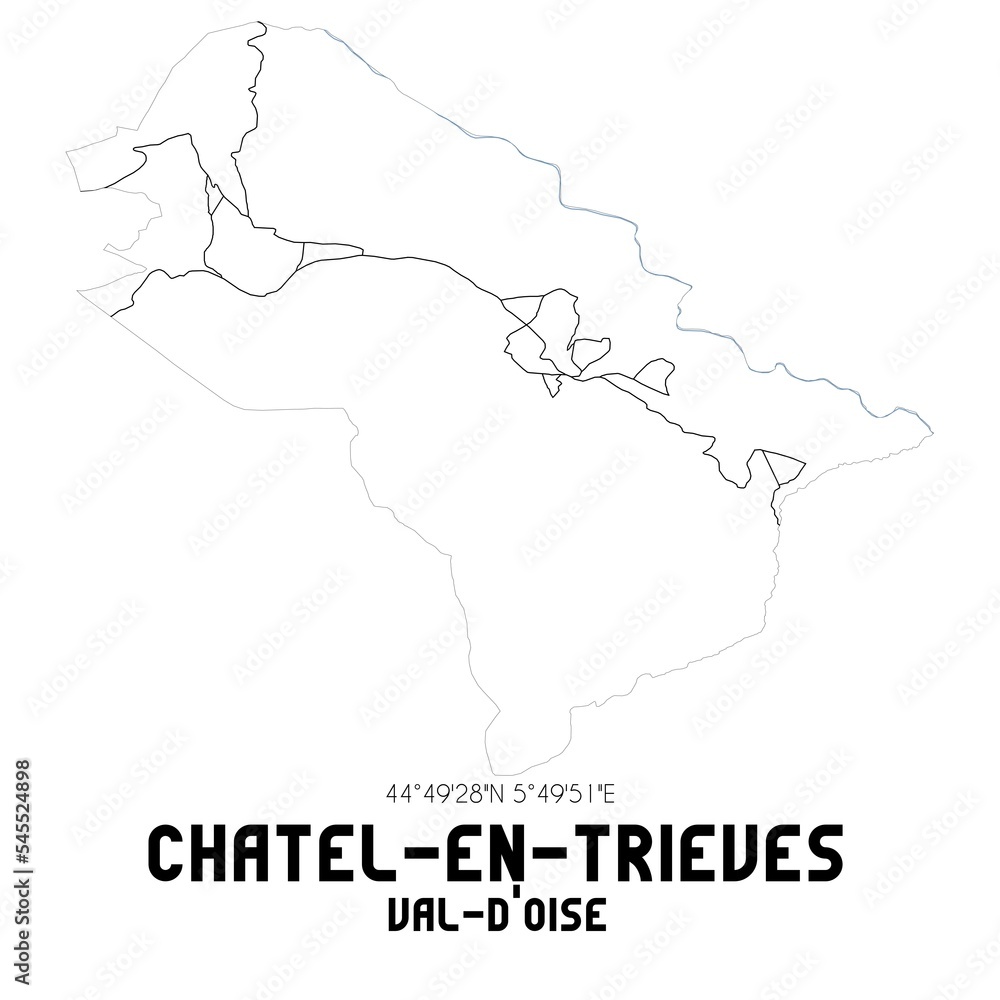 CHATEL-EN-TRIEVES Val-d'Oise. Minimalistic street map with black and white lines.