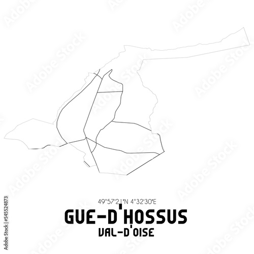 GUE-D'HOSSUS Val-d'Oise. Minimalistic street map with black and white lines.