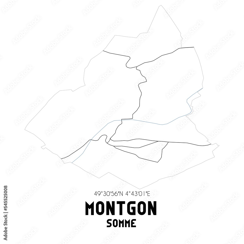 MONTGON Somme. Minimalistic street map with black and white lines. MONTGON Somme. Minimalistic street map with black and white lines.