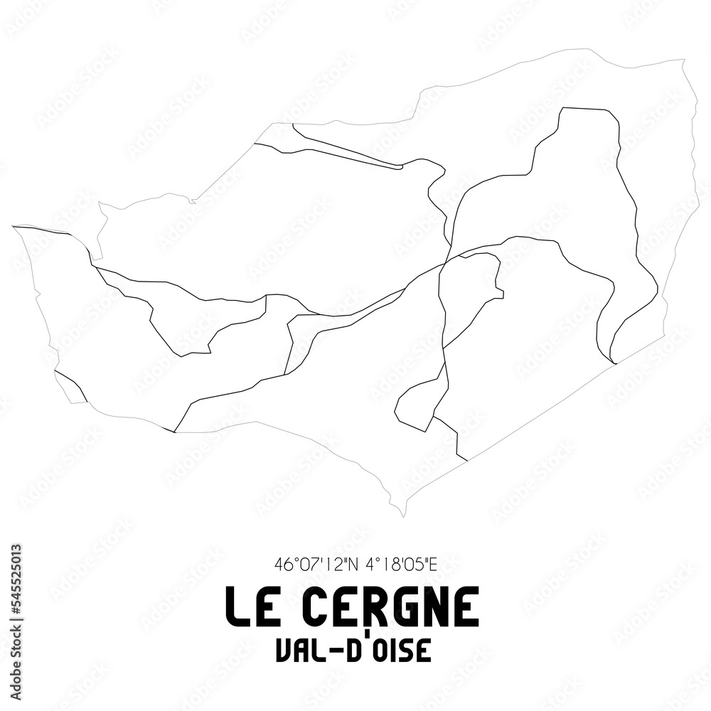LE CERGNE Val-d'Oise. Minimalistic street map with black and white lines.