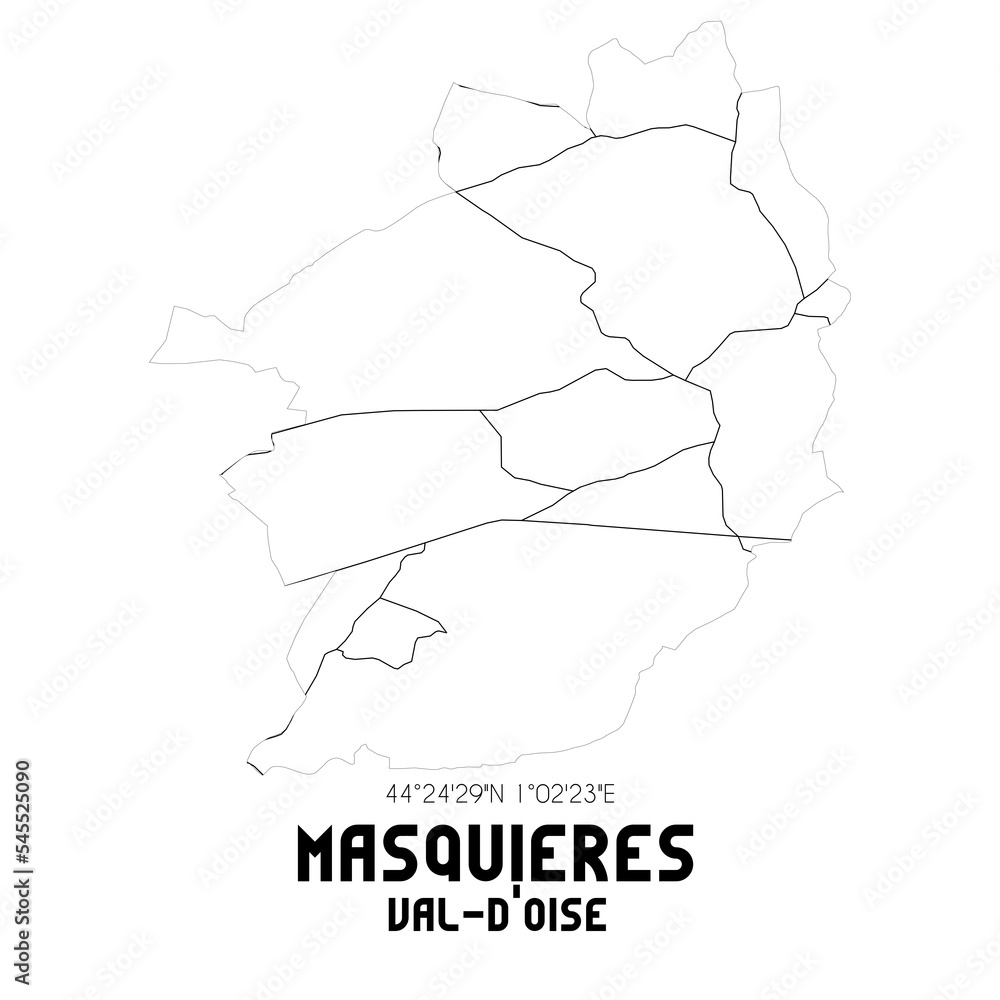 MASQUIERES Val-d'Oise. Minimalistic street map with black and white lines.