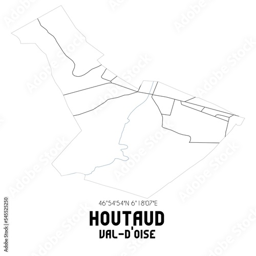 HOUTAUD Val-d'Oise. Minimalistic street map with black and white lines.