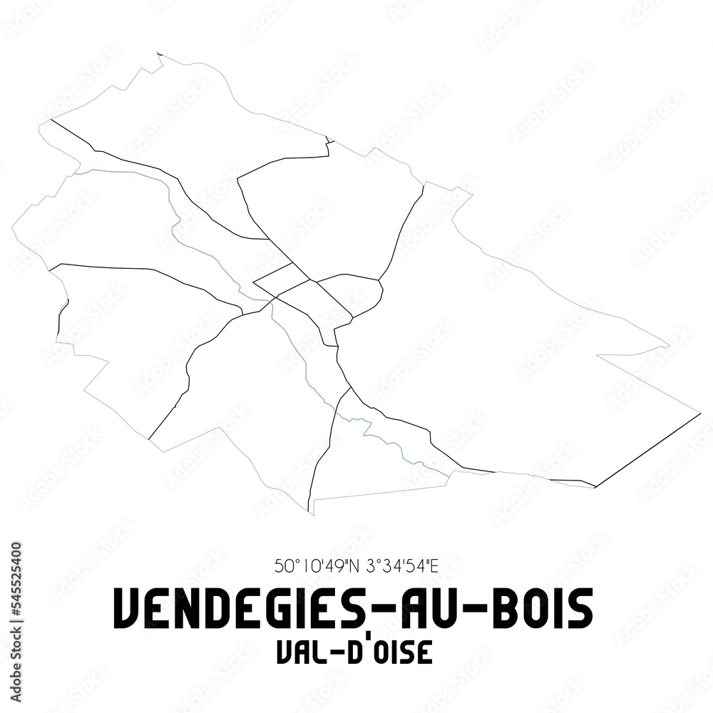 VENDEGIES-AU-BOIS Val-d'Oise. Minimalistic street map with black and white lines. VENDEGIES-AU-BOIS Val-d'Oise. Minimalistic street map with black and white lines.