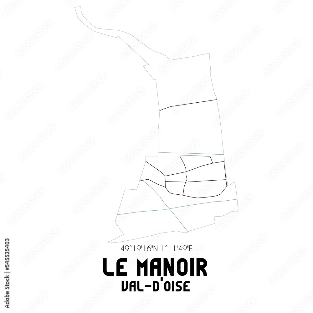 LE MANOIR Val-d'Oise. Minimalistic street map with black and white lines.