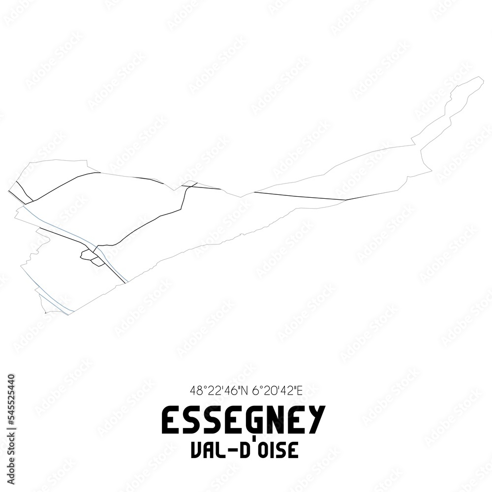 ESSEGNEY Val-d'Oise. Minimalistic street map with black and white lines. ESSEGNEY Val-d'Oise. Minimalistic street map with black and white lines.
