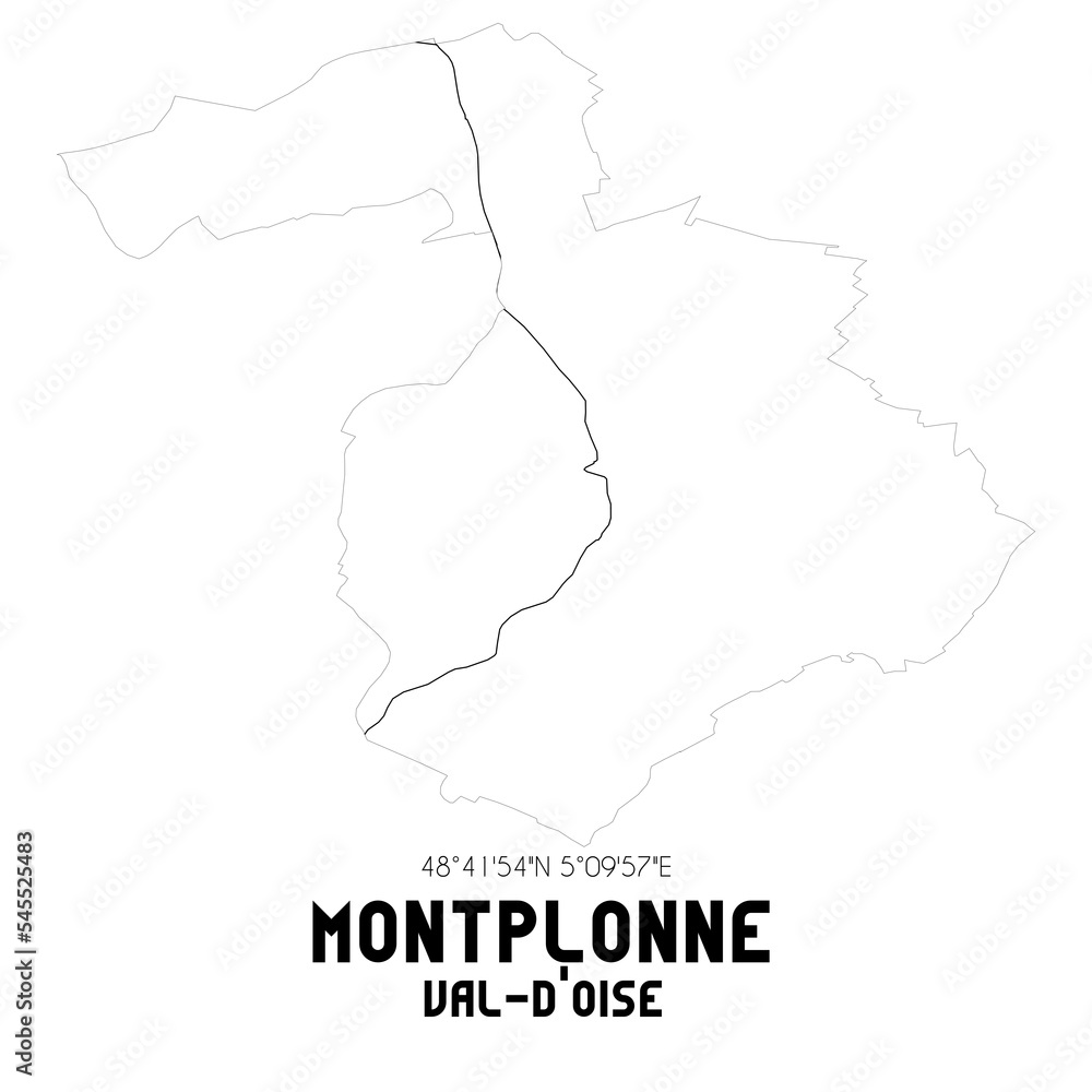 MONTPLONNE Val-d'Oise. Minimalistic street map with black and white lines.