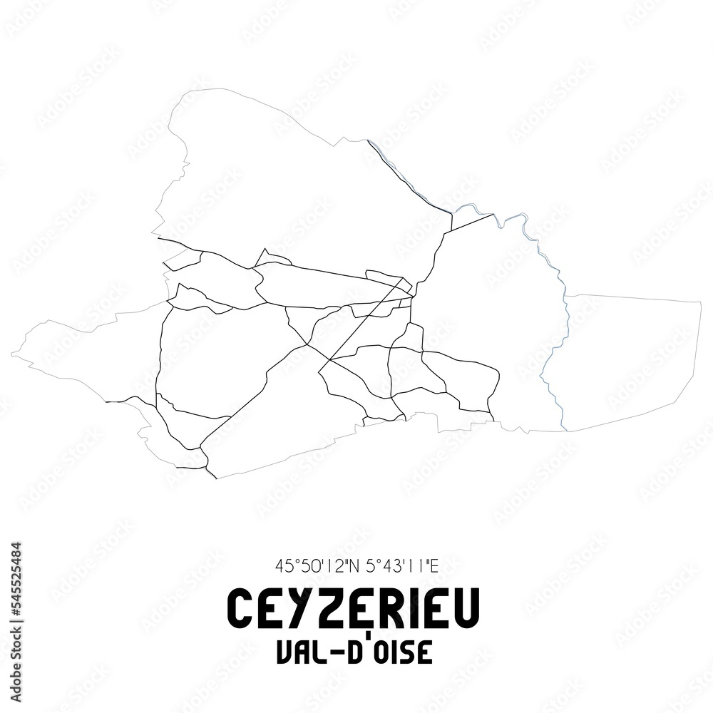 CEYZERIEU Val-d'Oise. Minimalistic street map with black and white lines. CEYZERIEU Val-d'Oise. Minimalistic street map with black and white lines.