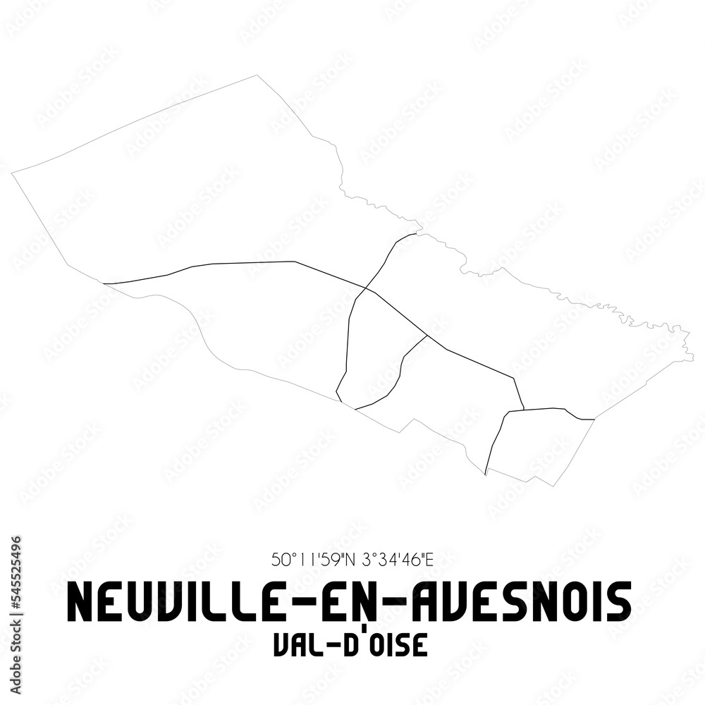 NEUVILLE-EN-AVESNOIS Val-d'Oise. Minimalistic street map with black and white lines. NEUVILLE-EN-AVESNOIS Val-d'Oise. Minimalistic street map with black and white lines.