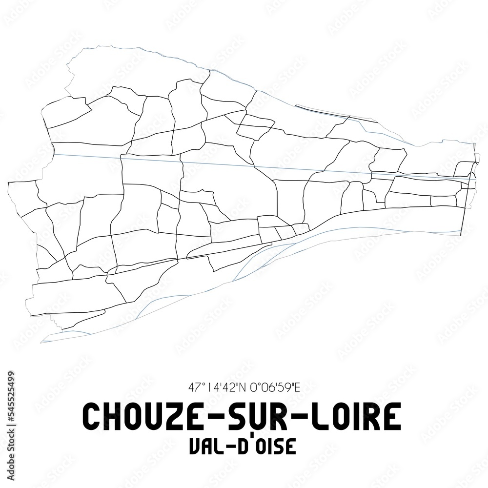 CHOUZE-SUR-LOIRE Val-d'Oise. Minimalistic street map with black and white lines.
