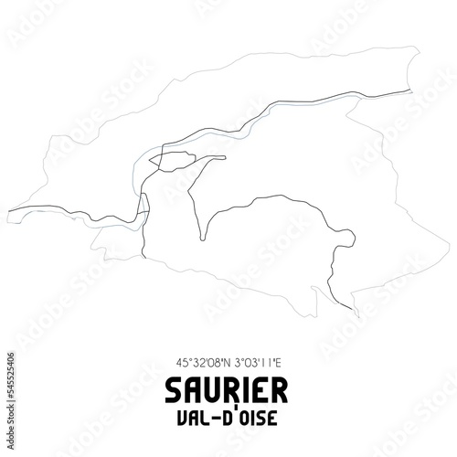 SAURIER Val-d'Oise. Minimalistic street map with black and white lines.