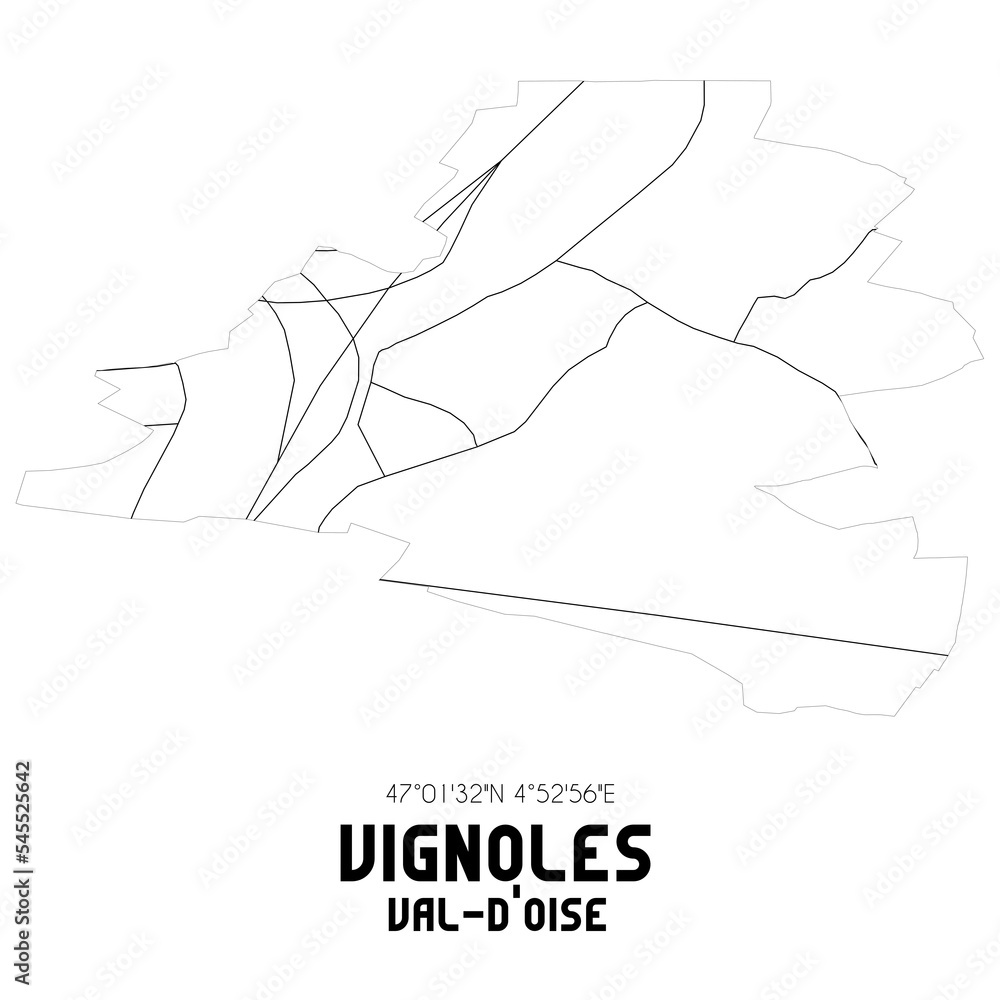 VIGNOLES Val-d'Oise. Minimalistic street map with black and white lines. VIGNOLES Val-d'Oise. Minimalistic street map with black and white lines.