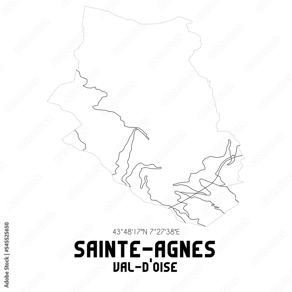 SAINTE-AGNES Val-d'Oise. Minimalistic street map with black and white lines.