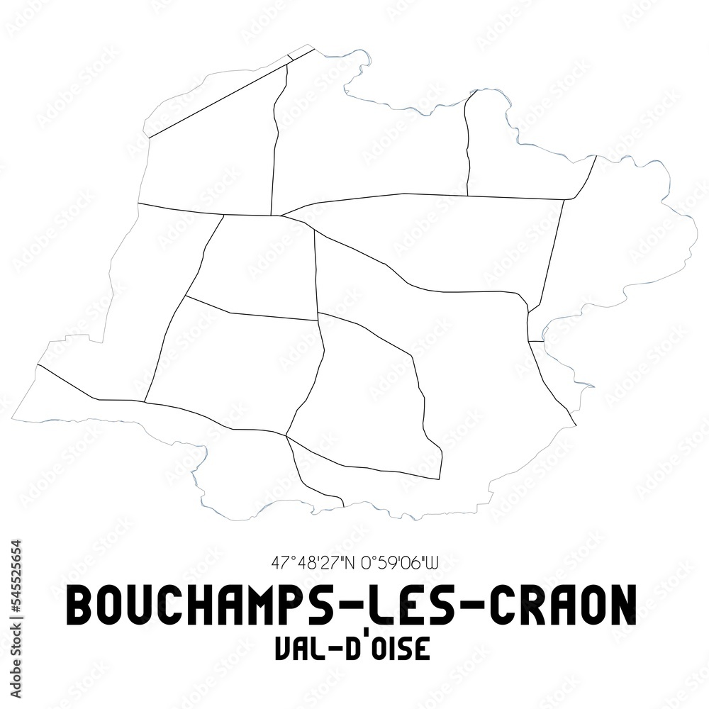 BOUCHAMPS-LES-CRAON Val-d'Oise. Minimalistic street map with black and white lines. BOUCHAMPS-LES-CRAON Val-d'Oise. Minimalistic street map with black and white lines.