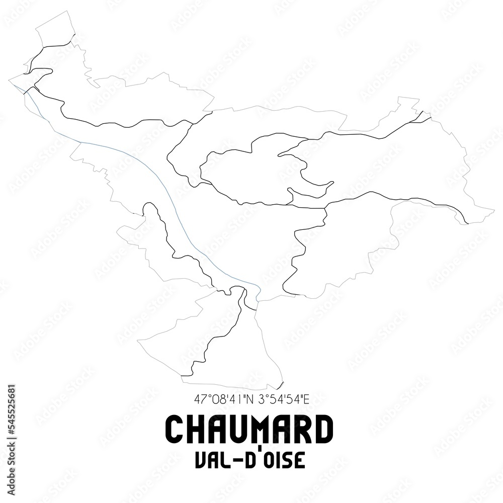 CHAUMARD Val-d'Oise. Minimalistic street map with black and white lines.