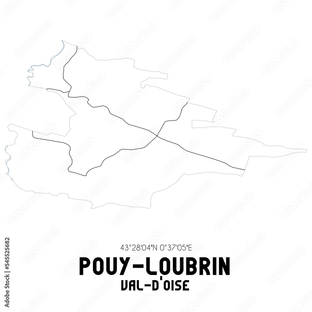 POUY-LOUBRIN Val-d'Oise. Minimalistic street map with black and white lines.