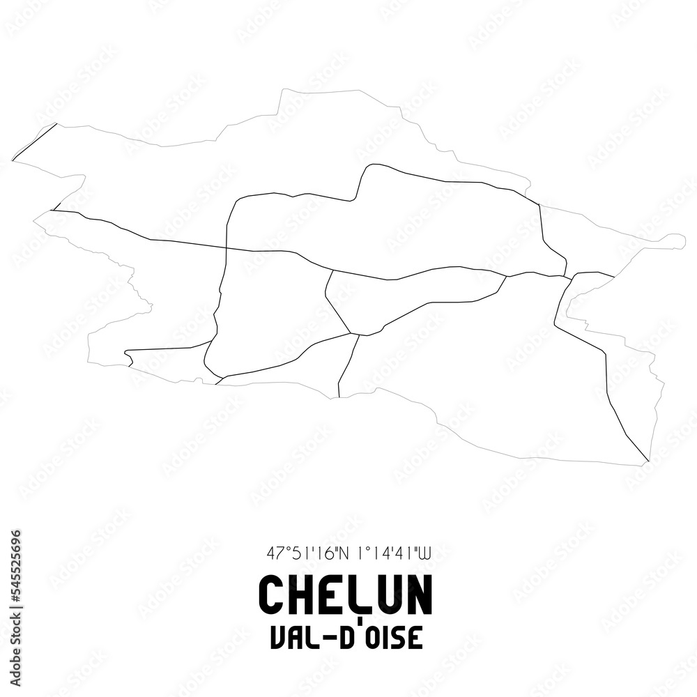 CHELUN Val-d'Oise. Minimalistic street map with black and white lines.