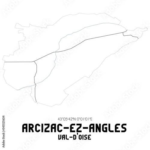 ARCIZAC-EZ-ANGLES Val-d'Oise. Minimalistic street map with black and white lines.