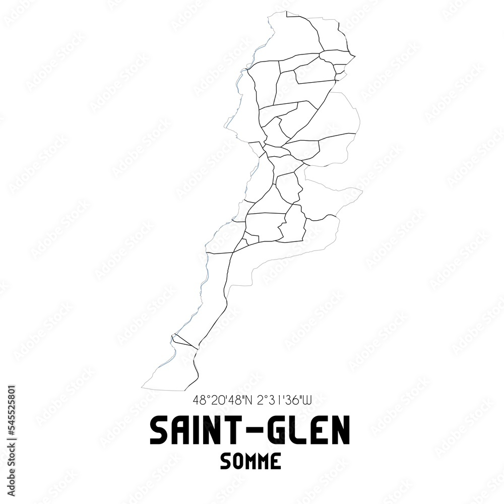 SAINT-GLEN Somme. Minimalistic street map with black and white lines.