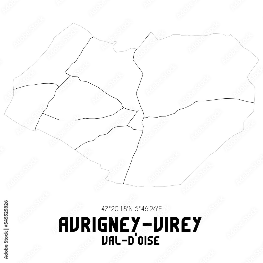 AVRIGNEY-VIREY Val-d'Oise. Minimalistic street map with black and white lines. AVRIGNEY-VIREY Val-d'Oise. Minimalistic street map with black and white lines.
