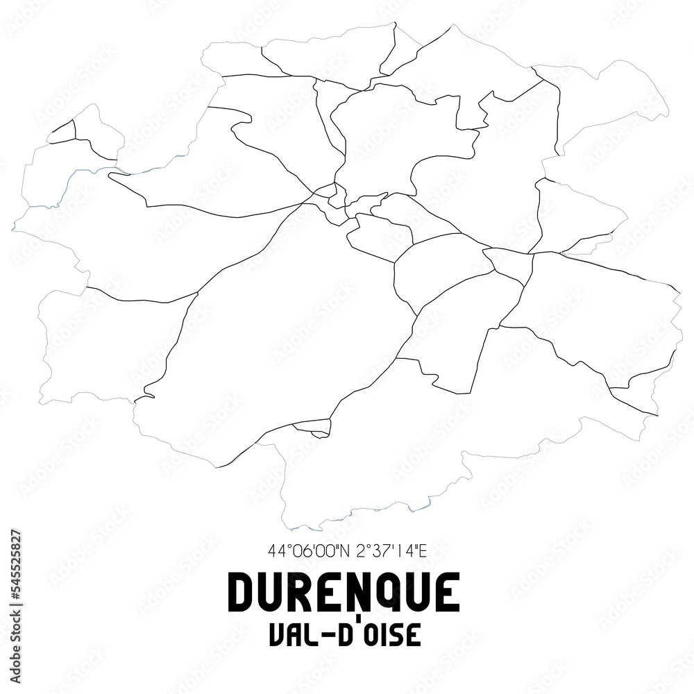 DURENQUE Val-d'Oise. Minimalistic street map with black and white lines.