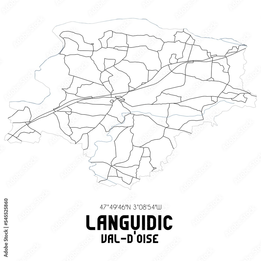 LANGUIDIC Val-d'Oise. Minimalistic street map with black and white lines.