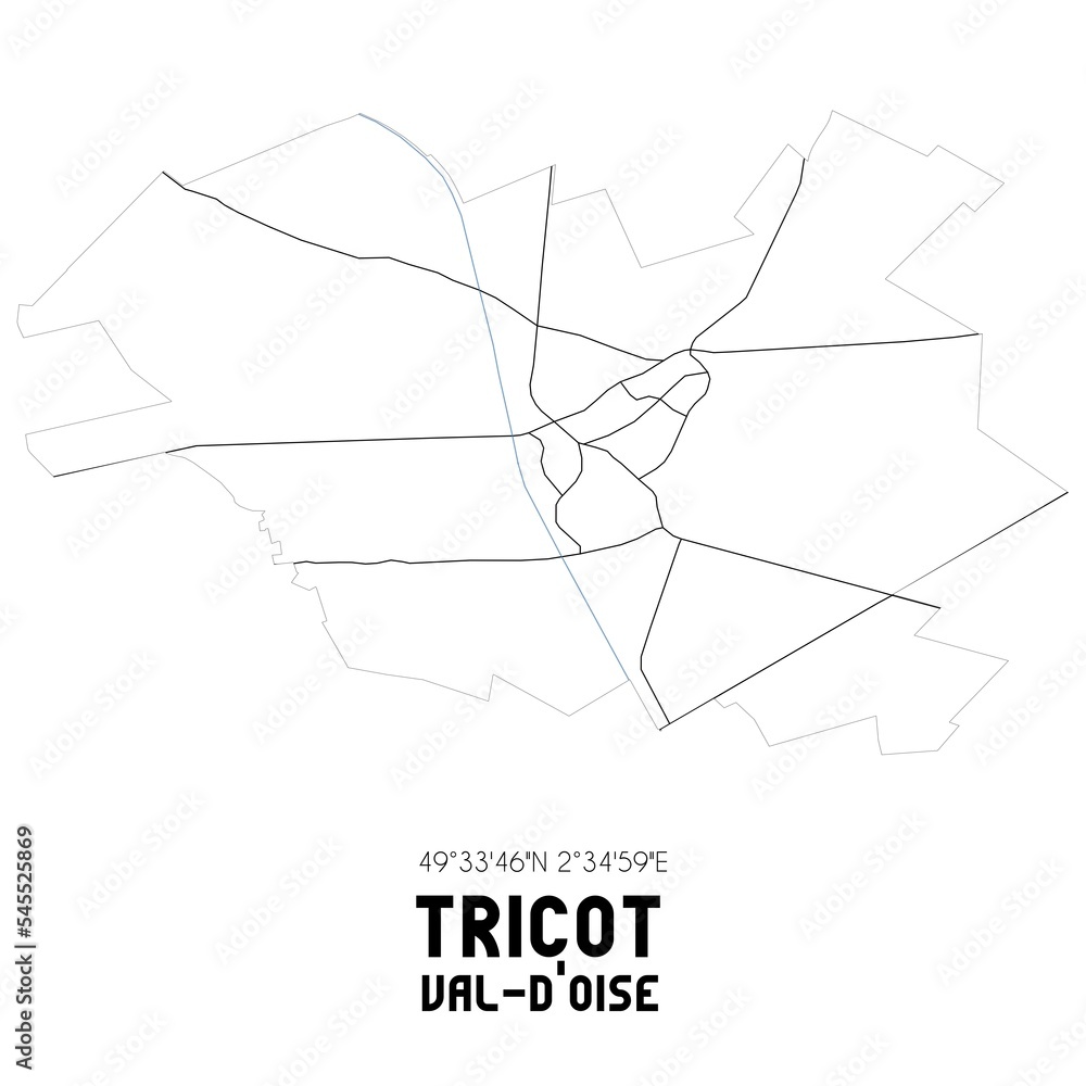 TRICOT Val-d'Oise. Minimalistic street map with black and white lines.