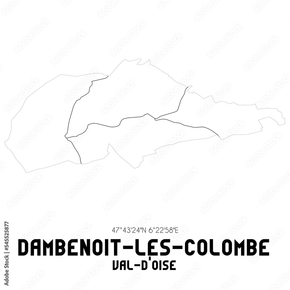 DAMBENOIT-LES-COLOMBE Val-d'Oise. Minimalistic street map with black and white lines. DAMBENOIT-LES-COLOMBE Val-d'Oise. Minimalistic street map with black and white lines.