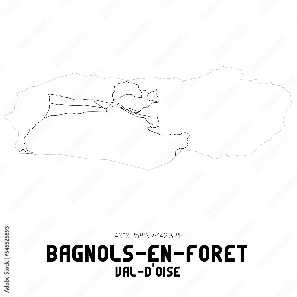BAGNOLS-EN-FORET Val-d'Oise. Minimalistic street map with black and white lines. BAGNOLS-EN-FORET Val-d'Oise. Minimalistic street map with black and white lines.