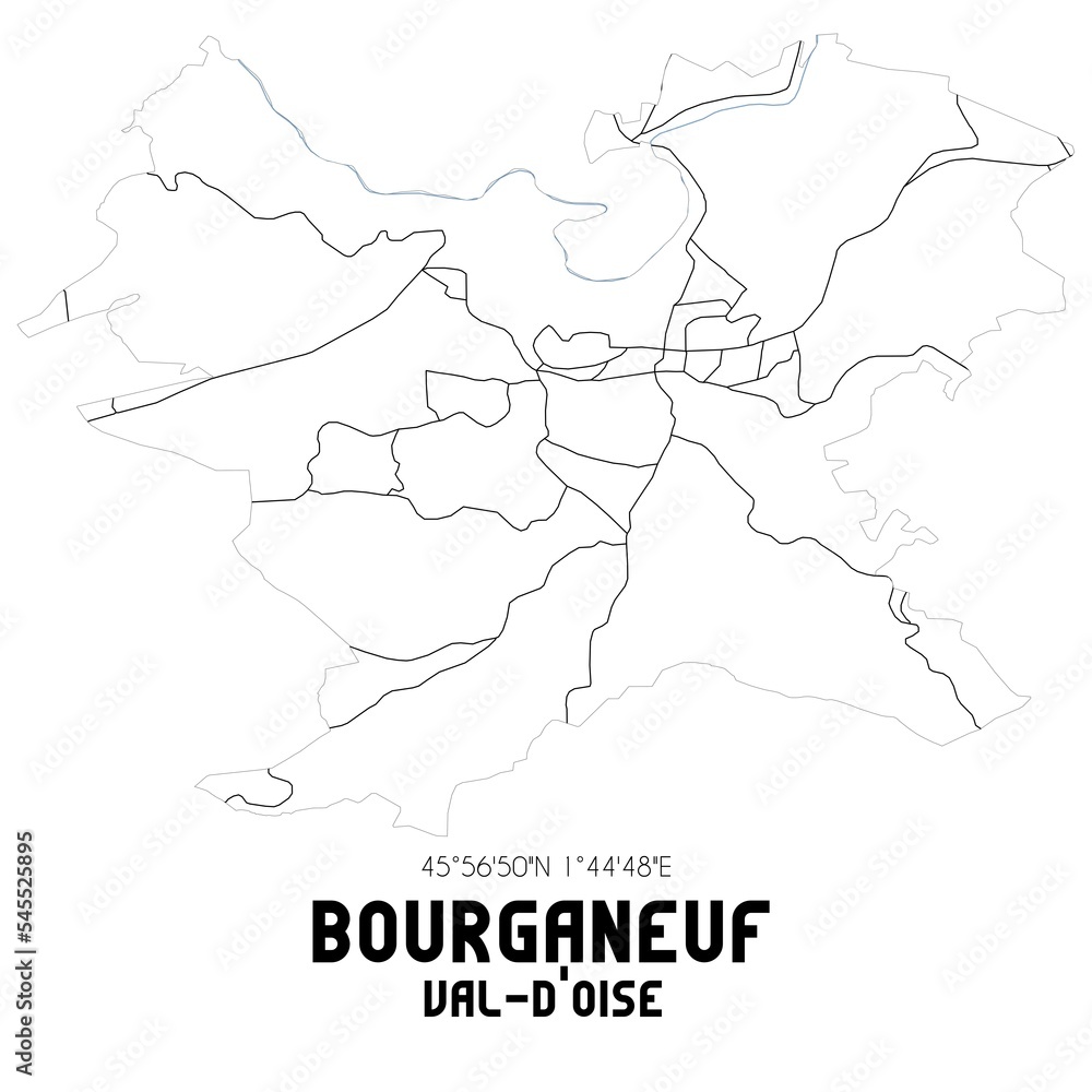 BOURGANEUF Val-d'Oise. Minimalistic street map with black and white lines.