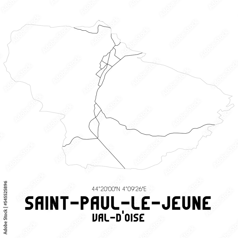 SAINT-PAUL-LE-JEUNE Val-d'Oise. Minimalistic street map with black and white lines. SAINT-PAUL-LE-JEUNE Val-d'Oise. Minimalistic street map with black and white lines.