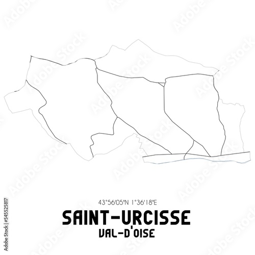 SAINT-URCISSE Val-d Oise. Minimalistic street map with black and white lines.