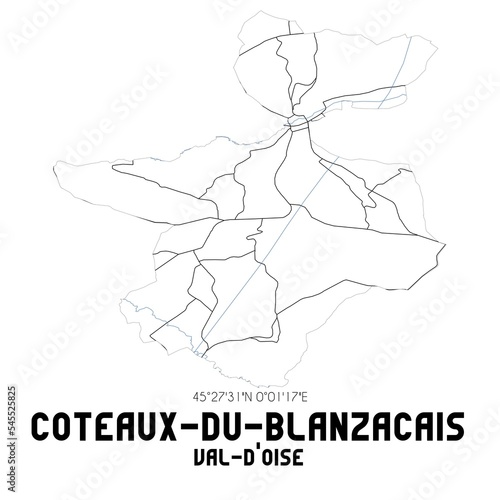 COTEAUX-DU-BLANZACAIS Val-d Oise. Minimalistic street map with black and white lines.