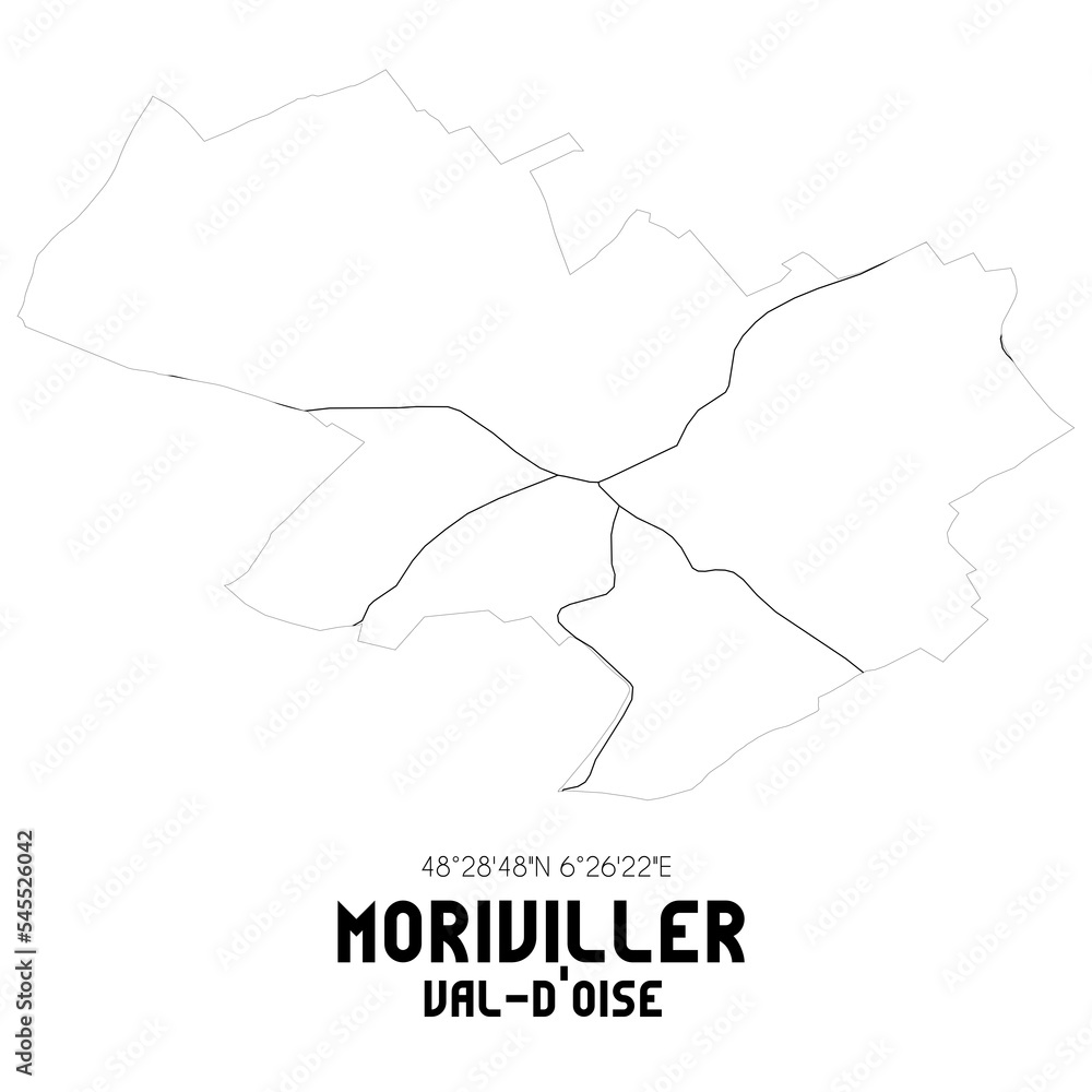 MORIVILLER Val-d'Oise. Minimalistic street map with black and white lines.