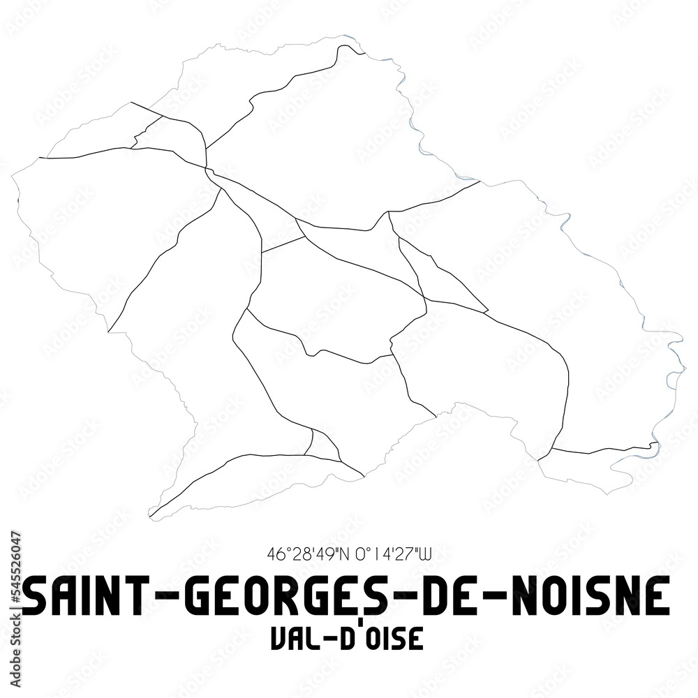 SAINT-GEORGES-DE-NOISNE Val-d'Oise. Minimalistic street map with black and white lines.