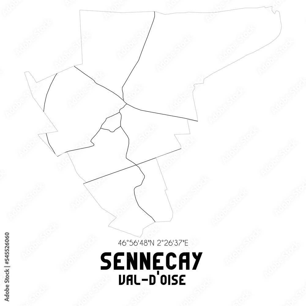 SENNECAY Val-d'Oise. Minimalistic street map with black and white lines.